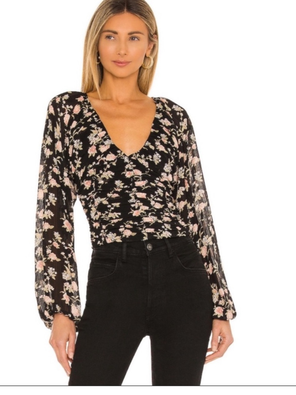 Free People New Final Rose Floral Ballon Sleeve Blouse size S